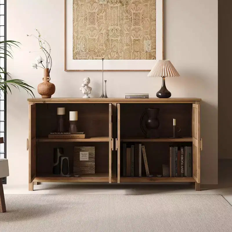 Meuble d'appoint en bois VIYET 60 de style américain, armoire 4 portes brun antique+blanc avec étagères réglables, utilisation multi-scènes