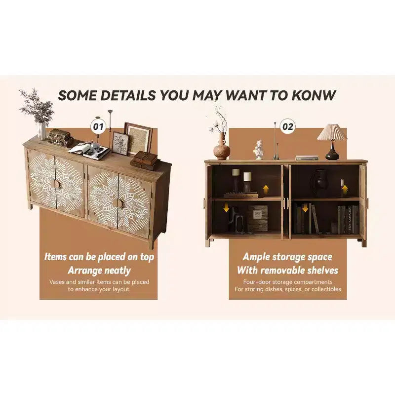 Meuble d'appoint en bois VIYET 60 de style américain, armoire 4 portes brun antique+blanc avec étagères réglables, utilisation multi-scènes