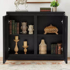 Bahut/Buffet moderne du milieu du siècle avec cannelures et évidements, avec 2 trous pour prises, meuble de rangement