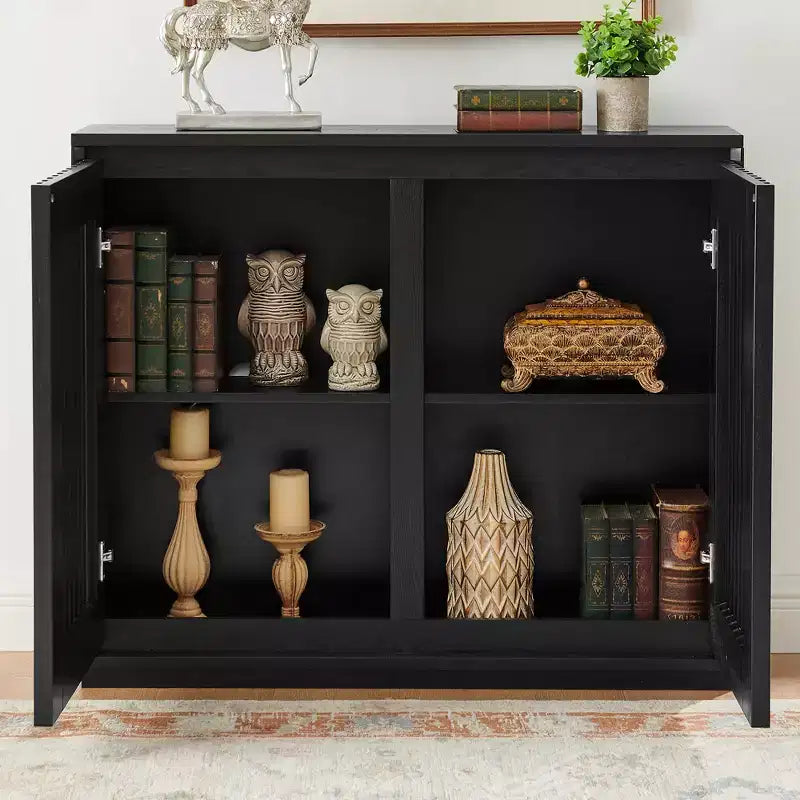 Bahut/Buffet moderne du milieu du siècle avec cannelures et évidements, avec 2 trous pour prises, meuble de rangement