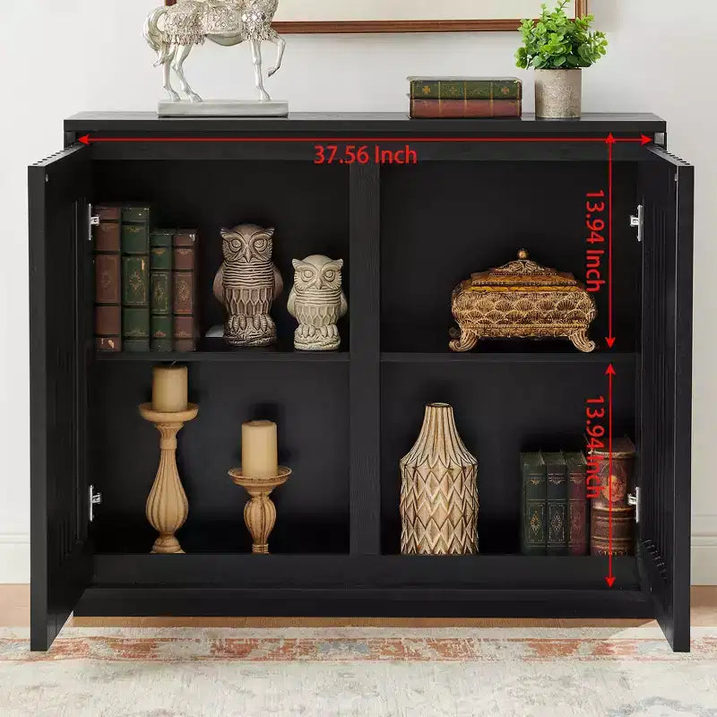 Bahut/Buffet moderne du milieu du siècle avec cannelures et évidements, avec 2 trous pour prises, meuble de rangement