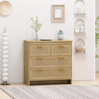 JVNOXK Armoire de rangement moderne en rotin de 80 cm avec 4 tiroirs profonds, parfaite pour les chambres, salles à manger et couloirs. Montage facile