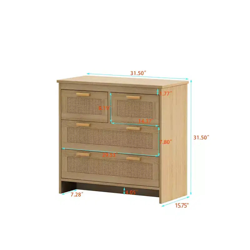 JVNOXK Armoire de rangement moderne en rotin de 80 cm avec 4 tiroirs profonds, parfaite pour les chambres, salles à manger et couloirs. Montage facile