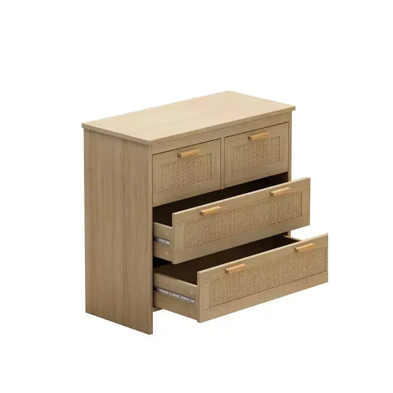 JVNOXK Armoire de rangement moderne en rotin de 80 cm avec 4 tiroirs profonds, parfaite pour les chambres, salles à manger et couloirs. Montage facile