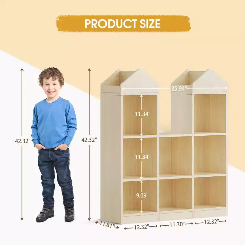 Étagère à livres pour enfants avec 8 compartiments, meuble de rangement en bois pour jouets, bibliothèque pour tout-petits, armoire de jeu, étagère pour jouets pour salle de jeux, crèche, chambre d'enfants