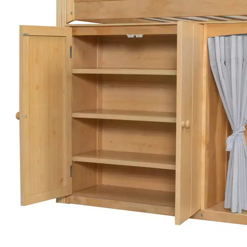 Lit mezzanine double/grand pour enfants avec armoire de rangement, armoire avec rideau et éclairage LED - ModernLuxe