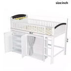 Lit mezzanine double/grand pour enfants avec armoire de rangement, armoire avec rideau et éclairage LED - ModernLuxe