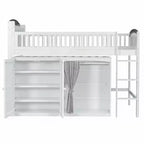 Lit mezzanine double/grand pour enfants avec armoire de rangement, armoire avec rideau et éclairage LED - ModernLuxe
