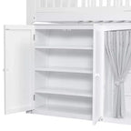 Lit mezzanine double/grand pour enfants avec armoire de rangement, armoire avec rideau et éclairage LED - ModernLuxe