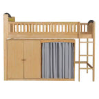 Lit mezzanine double/grand pour enfants avec armoire de rangement, armoire avec rideau et éclairage LED - ModernLuxe