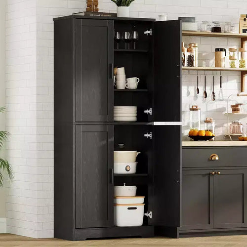 70 in Tall Kitchen Pantry Cabinet, Freestanding Storage Cabinet with 4 Doors and Adjustable Shelves, Utility Hutch Cupboard for Dining Room, Bathroom