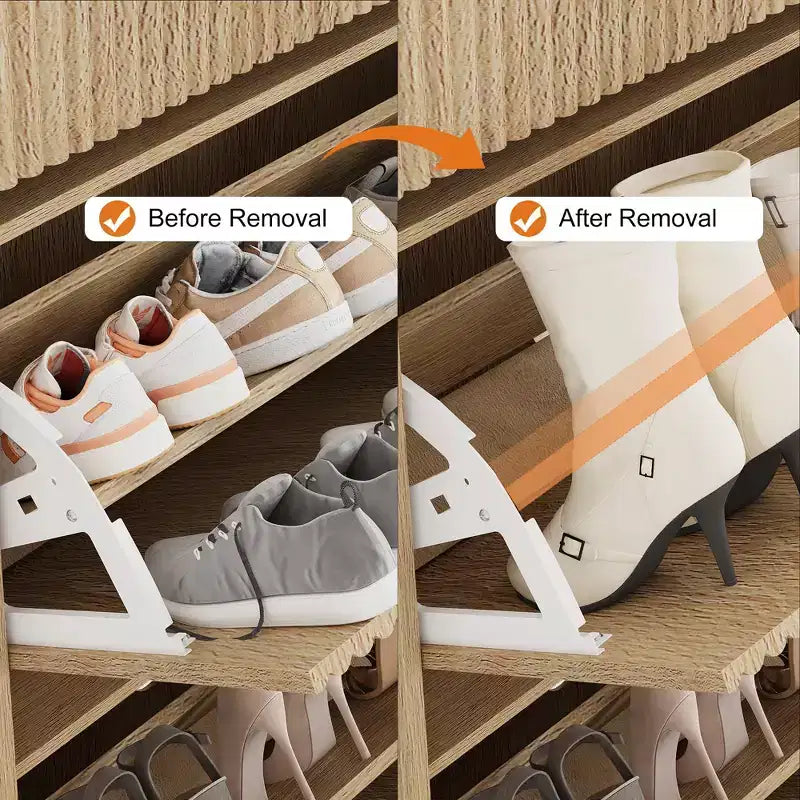 Meuble à chaussures cannelé 42 po avec 2 tiroirs à abattant - Organisateur de chaussures en bois à profil incurvé pour entrée et couloir