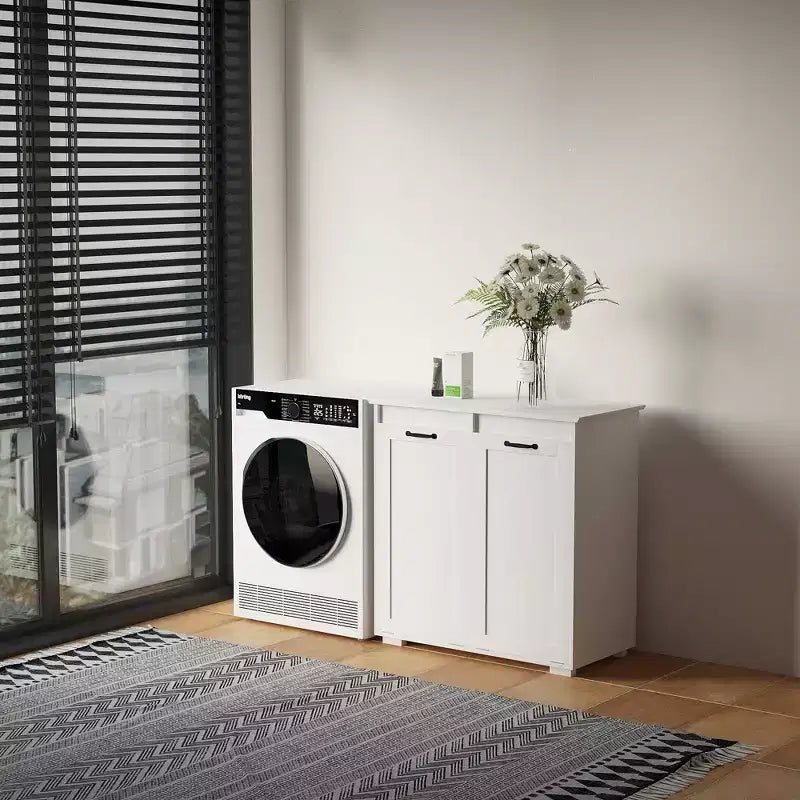VIYET 30.3 Armoire de rangement, Panneau de particules blanc+MDF, armoire de rangement avec 2 sacs de doublure amovibles (tri clair/foncé+poignées)