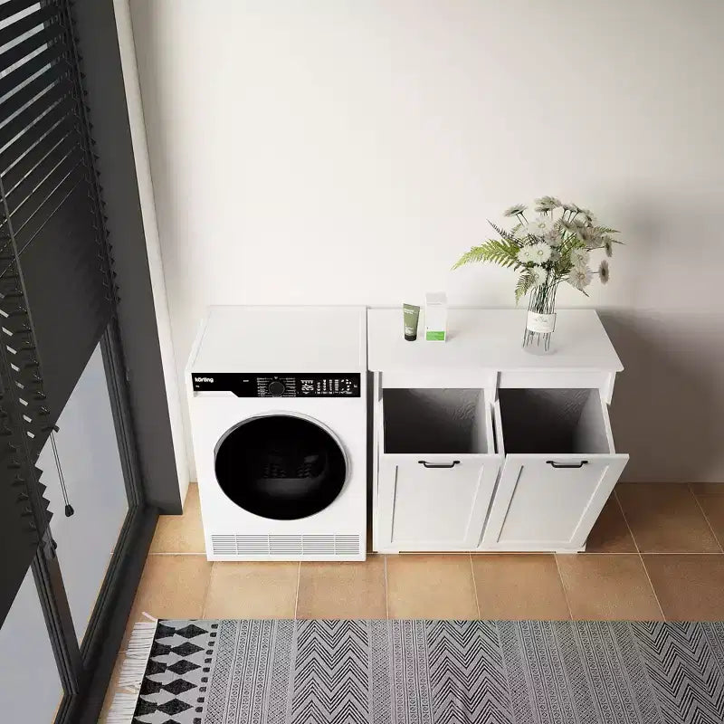 VIYET 30.3 Armoire de rangement, Panneau de particules blanc+MDF, armoire de rangement avec 2 sacs de doublure amovibles (tri clair/foncé+poignées)