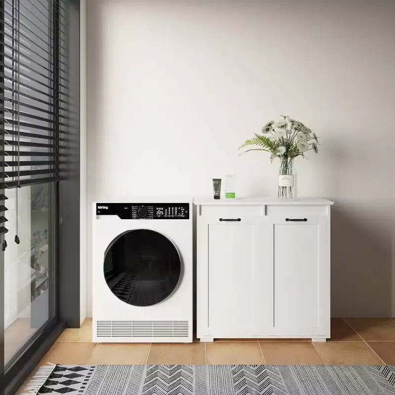 VIYET 30.3 Armoire de rangement, Panneau de particules blanc+MDF, armoire de rangement avec 2 sacs de doublure amovibles (tri clair/foncé+poignées)