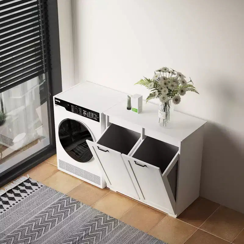 VIYET 30.3 Armoire de rangement, Panneau de particules blanc+MDF, armoire de rangement avec 2 sacs de doublure amovibles (tri clair/foncé+poignées)