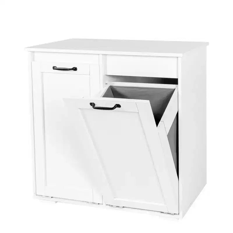 VIYET 30.3 Armoire de rangement, Panneau de particules blanc+MDF, armoire de rangement avec 2 sacs de doublure amovibles (tri clair/foncé+poignées)