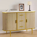 47 Mid-Century Modern Sideboard Buffet Cabinet, Storage Cabinet with Fluted Design, 3 Drawers & Metal Legs for Dining Room Living Room Entryway