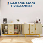 Buffet enfilade moderne du milieu du siècle de 119 cm, meuble de rangement avec motif cannelé, 3 tiroirs et pieds en métal pour salle à manger, salon, entrée