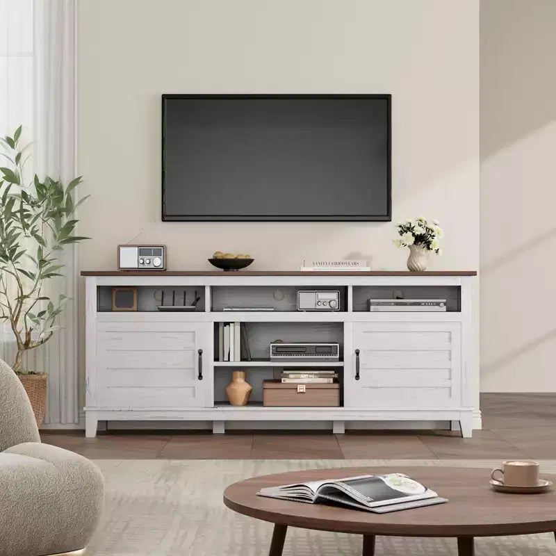Meuble TV de ferme 70.9 - Étagères réglables, Portes d'armoire - Meuble de divertissement pour salon/chambre à coucher