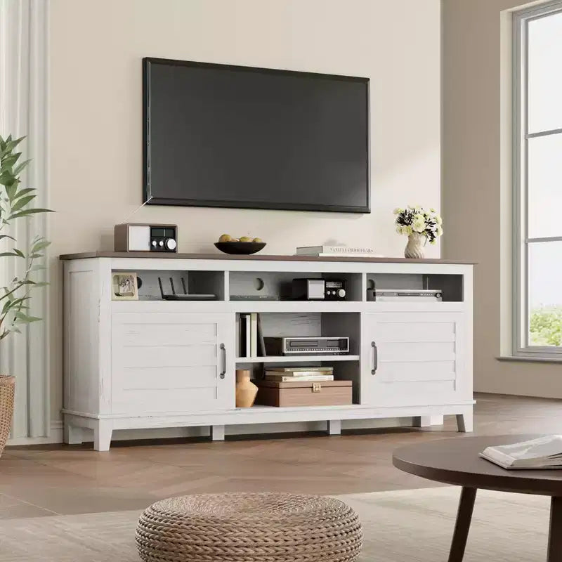 Meuble TV de ferme 70.9 - Étagères réglables, Portes d'armoire - Meuble de divertissement pour salon/chambre à coucher