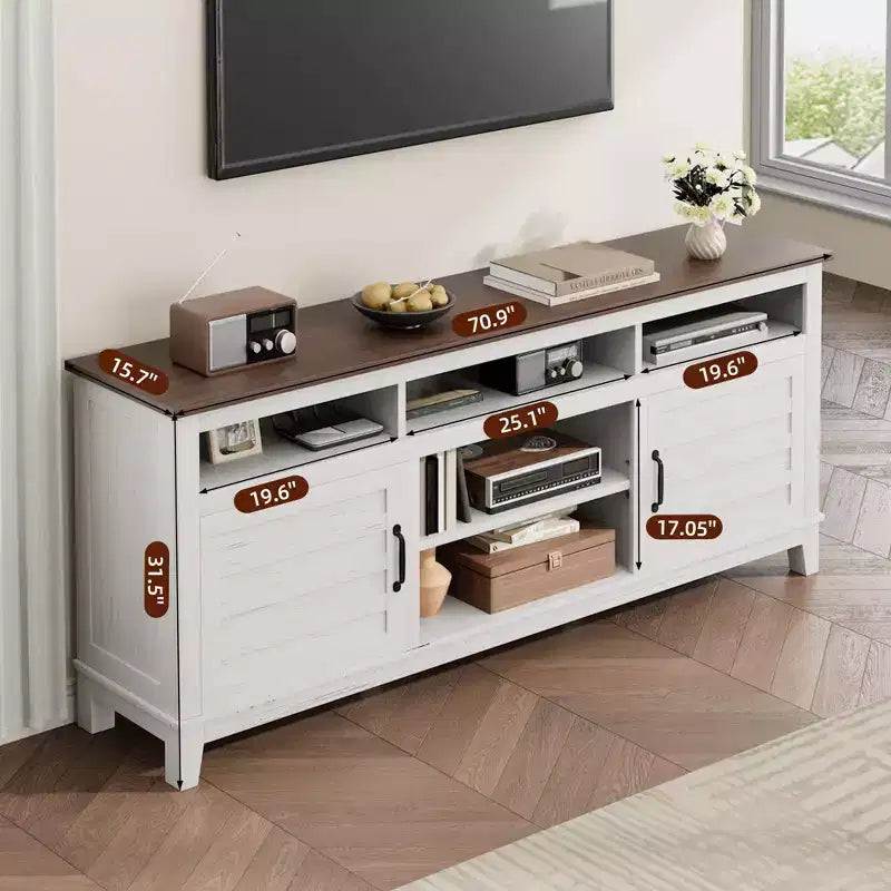 Meuble TV de ferme 70.9 - Étagères réglables, Portes d'armoire - Meuble de divertissement pour salon/chambre à coucher