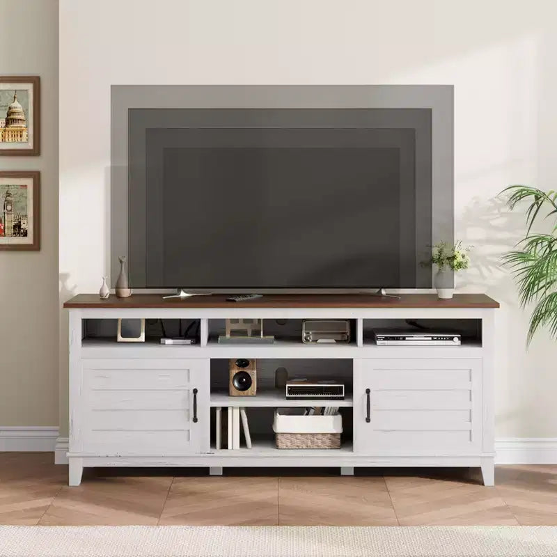 Meuble TV de ferme 70.9 - Étagères réglables, Portes d'armoire - Meuble de divertissement pour salon/chambre à coucher