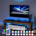 Meuble TV avec lumières LED pour téléviseurs de 50 à 75 pouces, meuble média moderne avec grand tiroir de rangement, centre de divertissement pour salon chambre - Noyer