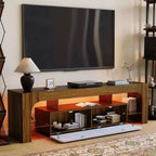 Meuble TV avec lumières LED pour téléviseurs de 50 à 75 pouces, meuble média moderne avec grand tiroir de rangement, centre de divertissement pour salon chambre - Noyer