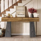 Lantine Table console d'entrée de ferme de 63 pouces, longue table console en bois avec double base trapézoïdale pour salon, couloir, entrée