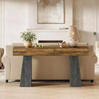 Lantine Table console d'entrée de ferme de 63 pouces, longue table console en bois avec double base trapézoïdale pour salon, couloir, entrée