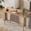 Lantine 63 Long Entryway Table, Modern Console Table with Metal Legs, Wooden Sofa Console for Entrance, Hallway, Living Room, Natural Brown