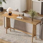 Lantine 63 Long Entryway Table, Modern Console Table with Metal Legs, Wooden Sofa Console for Entrance, Hallway, Living Room, Natural Brown