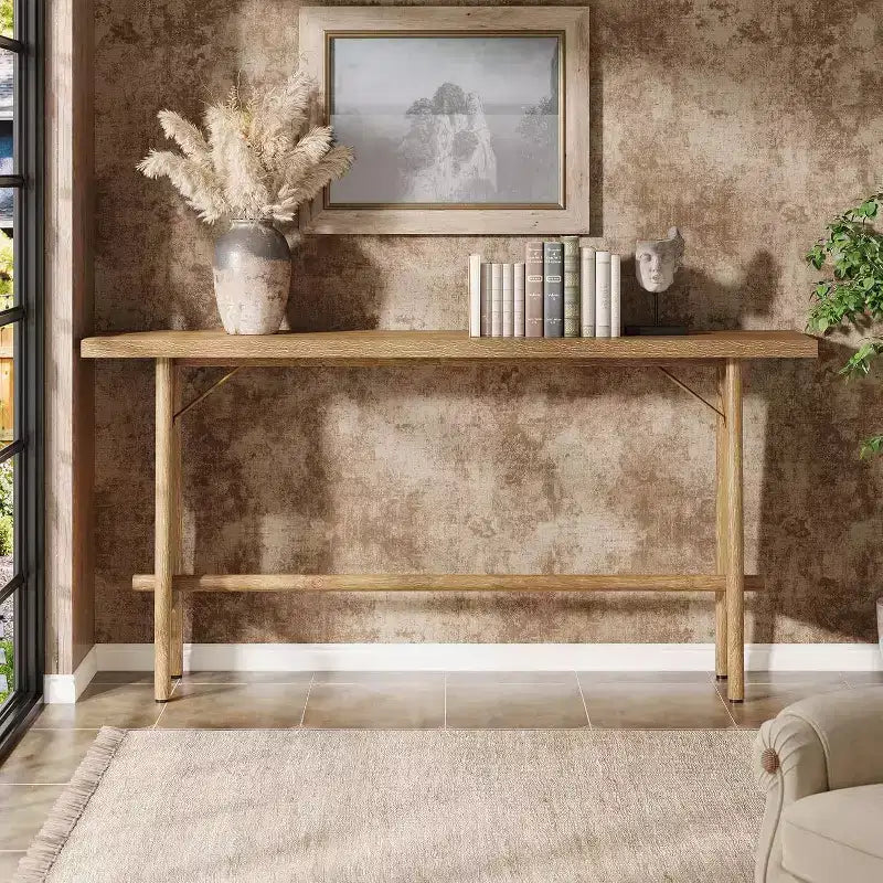 Lantine 63 Grande Table d'Entrée, Console Moderne avec Pieds en Métal, Console en Bois pour Canapé, pour Entrée, Couloir, Salon, Marron Naturel