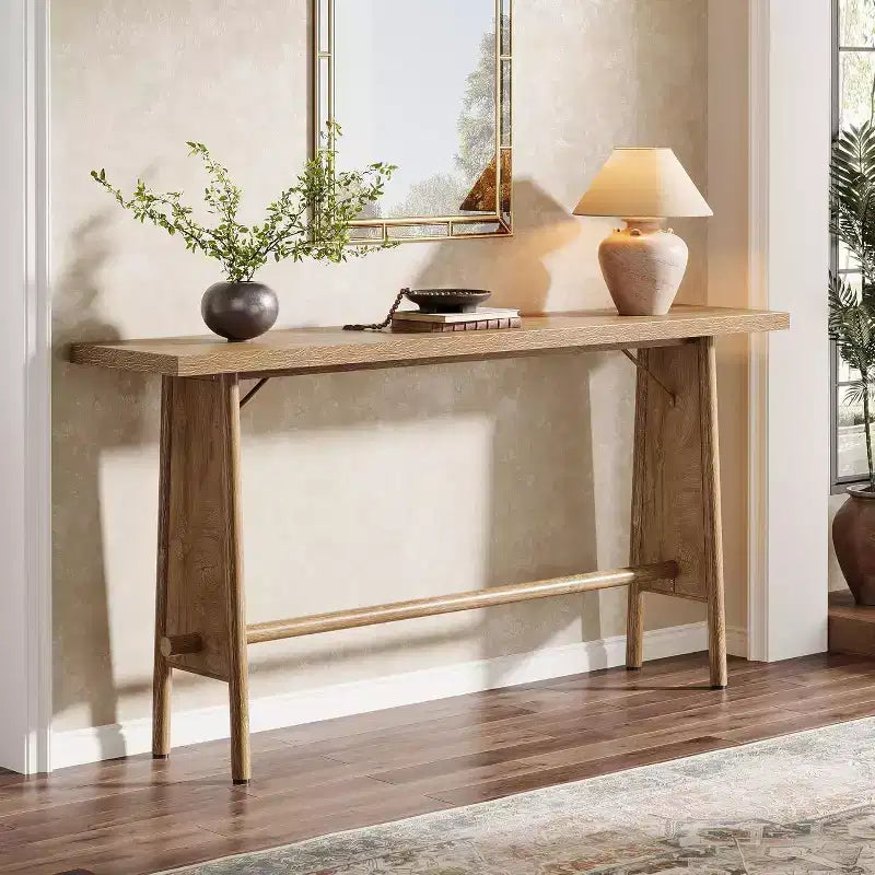 Lantine 63 Grande Table d'Entrée, Console Moderne avec Pieds en Métal, Console en Bois pour Canapé, pour Entrée, Couloir, Salon, Marron Naturel
