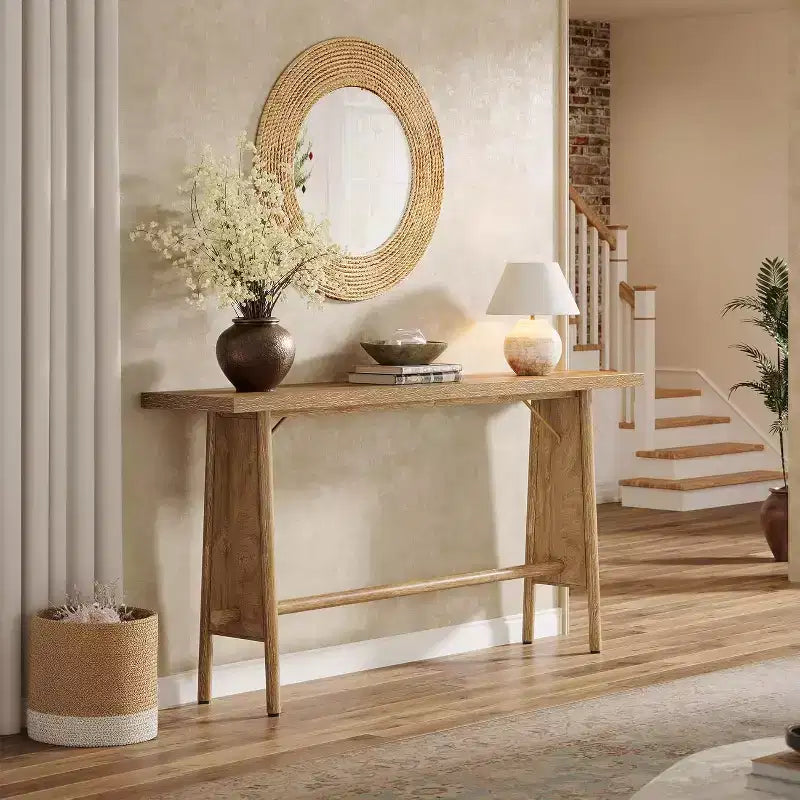 Lantine 63 Grande Table d'Entrée, Console Moderne avec Pieds en Métal, Console en Bois pour Canapé, pour Entrée, Couloir, Salon, Marron Naturel