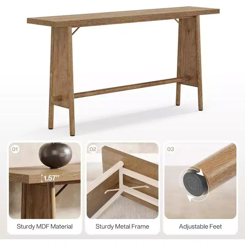 Lantine 63 Grande Table d'Entrée, Console Moderne avec Pieds en Métal, Console en Bois pour Canapé, pour Entrée, Couloir, Salon, Marron Naturel