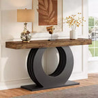 Console Lantine de 63 pouces, table d'entrée rustique industrielle de style ferme avec base circulaire noire pour le salon, le couloir, marron rustique