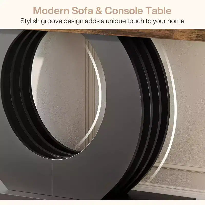 Console Lantine de 63 pouces, table d'entrée rustique industrielle de style ferme avec base circulaire noire pour le salon, le couloir, marron rustique