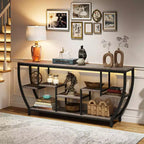 Lantine Table console longue de 180 cm avec étagères, table console industrielle rustique et meuble TV pour salon, couloir, entrée, gris