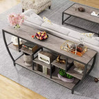 Lantine Table console longue de 180 cm avec étagères, table console industrielle rustique et meuble TV pour salon, couloir, entrée, gris