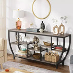Lantine Table console longue de 180 cm avec étagères, table console industrielle rustique et meuble TV pour salon, couloir, entrée, gris