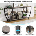 Lantine Table console longue de 180 cm avec étagères, table console industrielle rustique et meuble TV pour salon, couloir, entrée, gris
