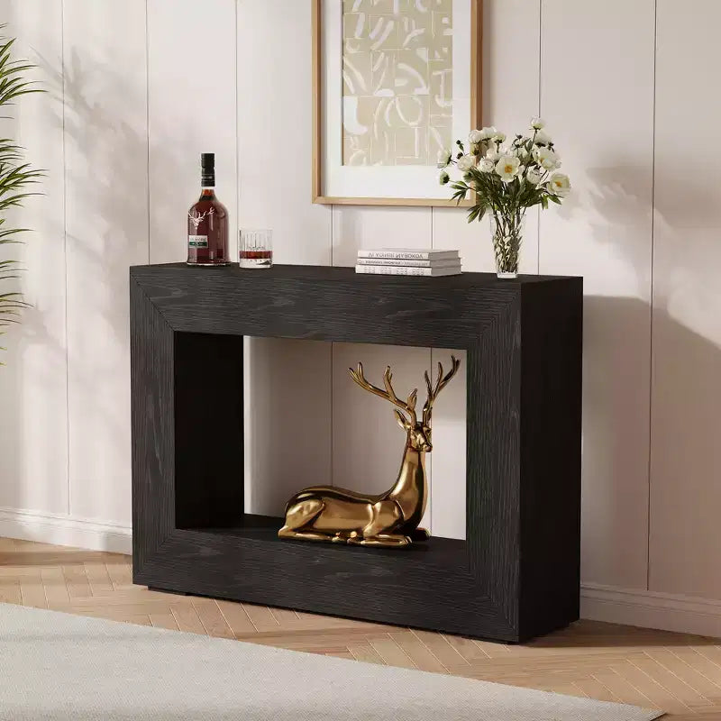 Console étroite de style campagnard Table de canapé en bois de 47 po avec rangement, design rectangulaire moderne pour couloir, salon, foyer