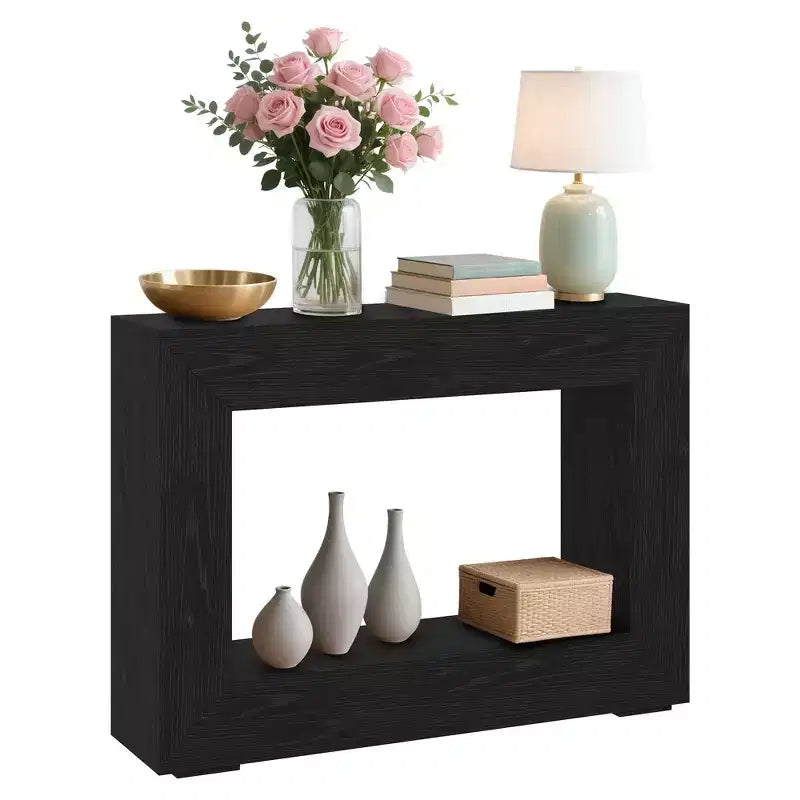 Console étroite de style campagnard Table de canapé en bois de 47 po avec rangement, design rectangulaire moderne pour couloir, salon, foyer