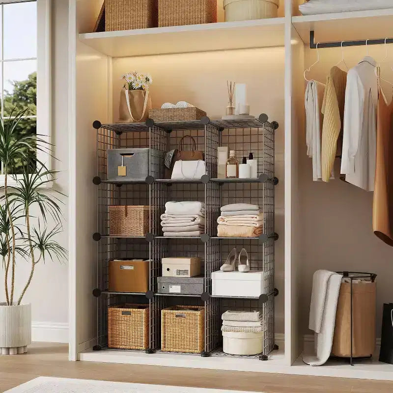 Étagère de rangement en fil métallique, Rangement modulable à 12 cubes pour placard, Unités d'étagères modulaires, Étagères de rangement pour chambre, bureau, salon