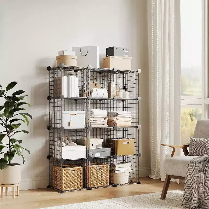 Étagère de rangement en fil métallique, Rangement modulable à 12 cubes pour placard, Unités d'étagères modulaires, Étagères de rangement pour chambre, bureau, salon
