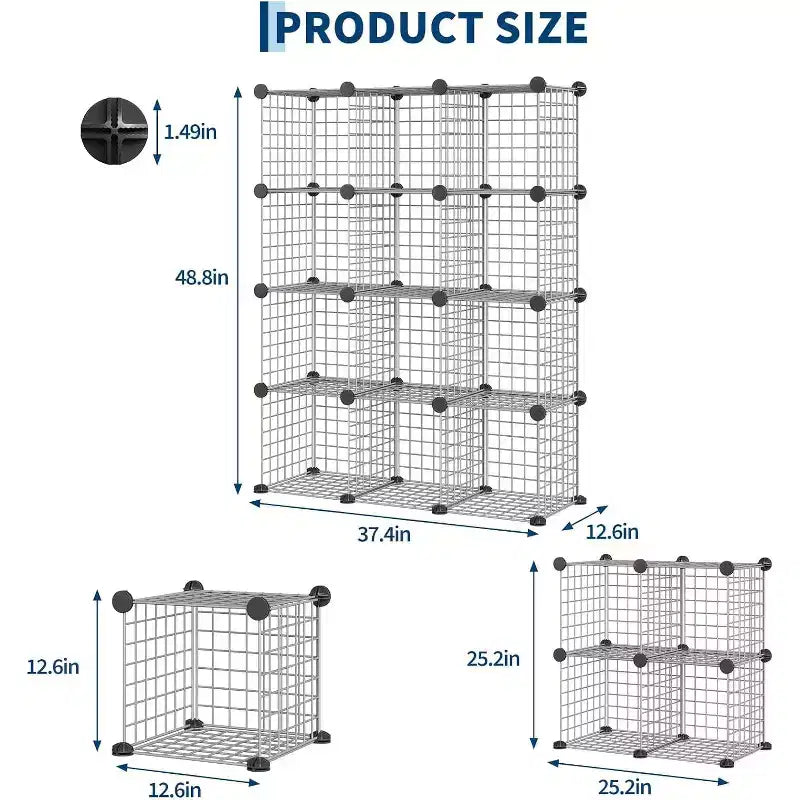 Étagère de rangement en fil métallique, Rangement modulable à 12 cubes pour placard, Unités d'étagères modulaires, Étagères de rangement pour chambre, bureau, salon