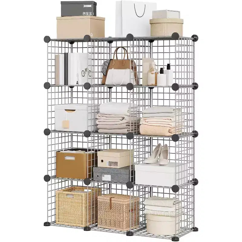 Étagère de rangement en fil métallique, Rangement modulable à 12 cubes pour placard, Unités d'étagères modulaires, Étagères de rangement pour chambre, bureau, salon