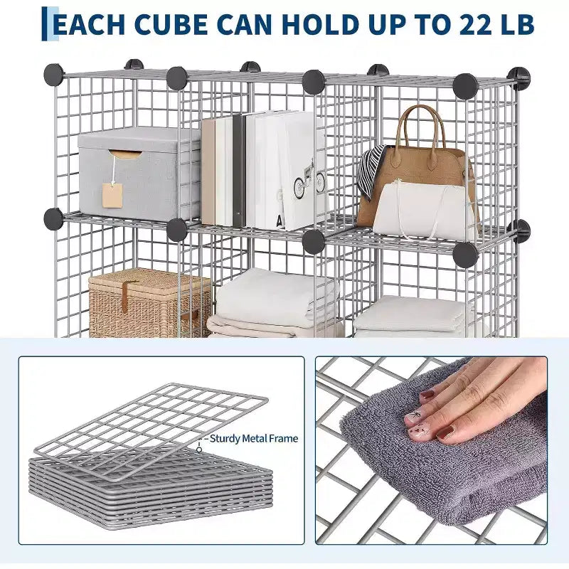 Étagère de rangement en fil métallique, Rangement modulable à 12 cubes pour placard, Unités d'étagères modulaires, Étagères de rangement pour chambre, bureau, salon